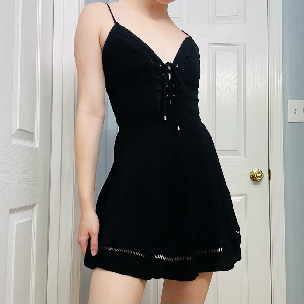 Lovers + Friends Dress Mini Revolve Black Eyelet Spaghetti Summer Casual Small